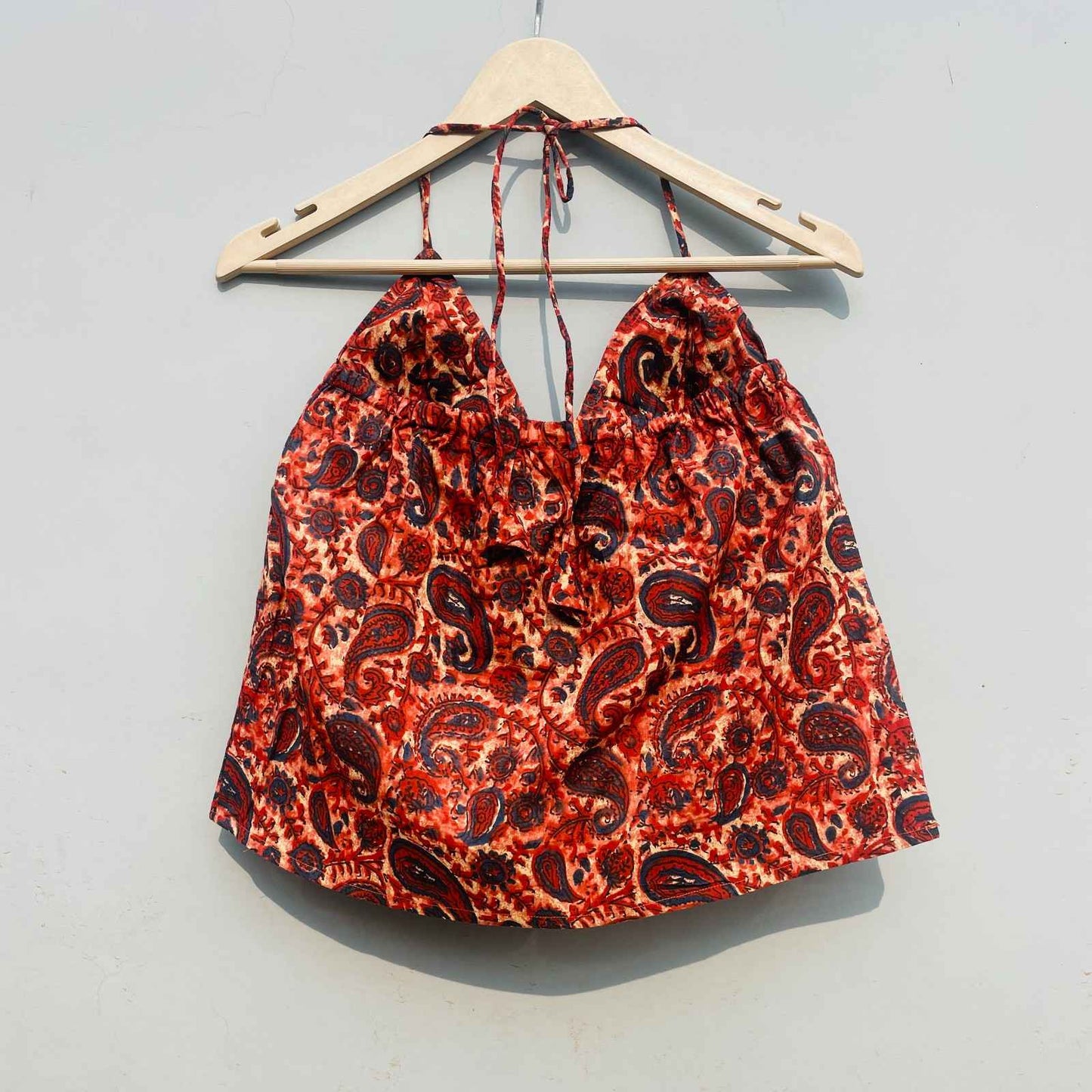 Orange Paisley Tree Halter Neck Cotton Top - KJ0422 (Clearance Sale)