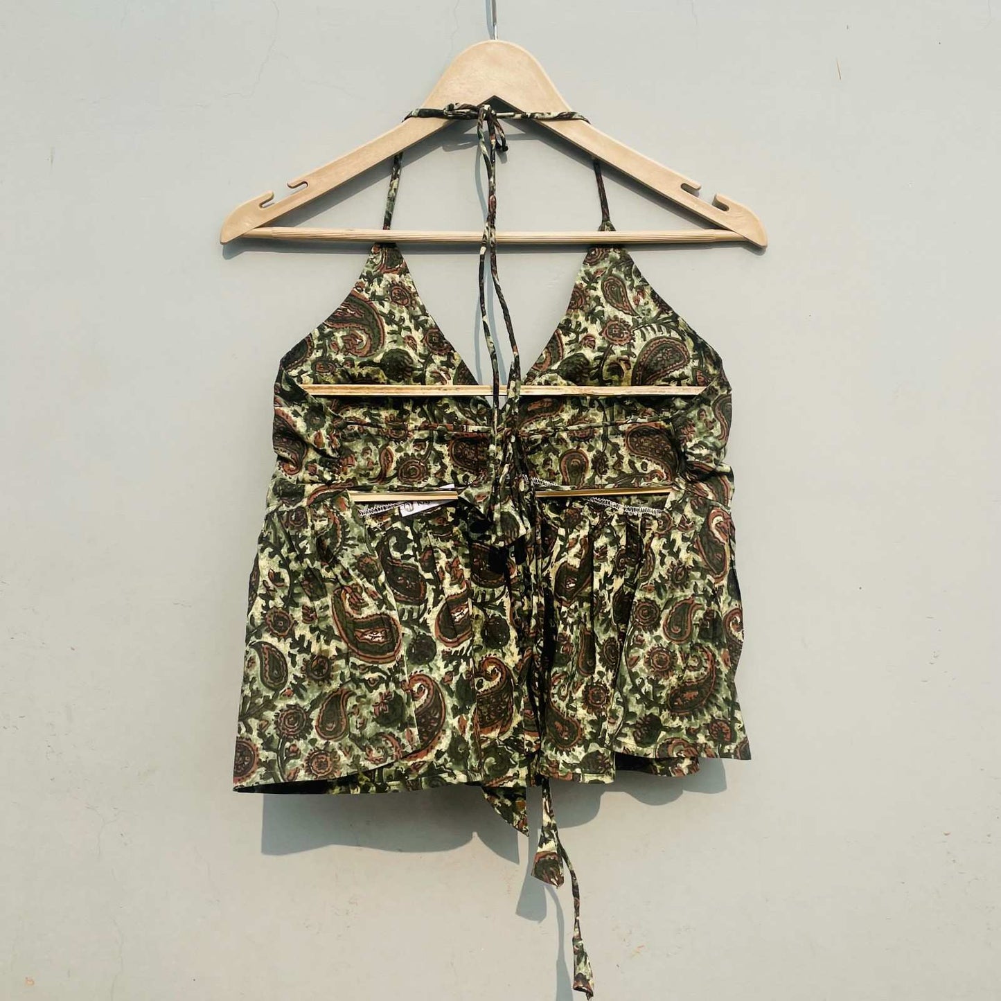 Green Paisley Front Knot Halter Neck Top - KJ0261 ( Clearance Sale )