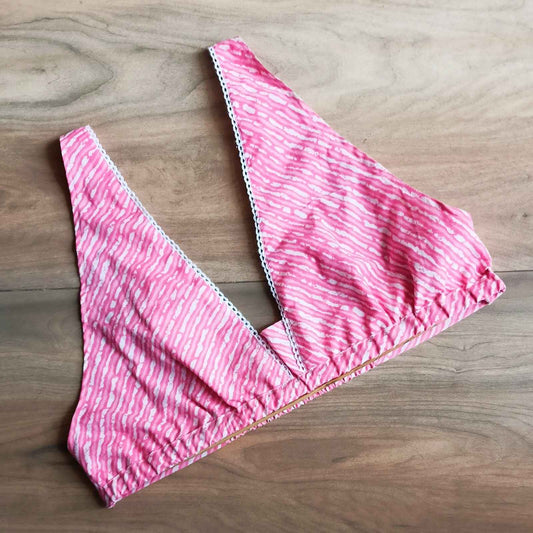 Pink White Lehariya Broad Straps Cotton Bra - KJ0010
