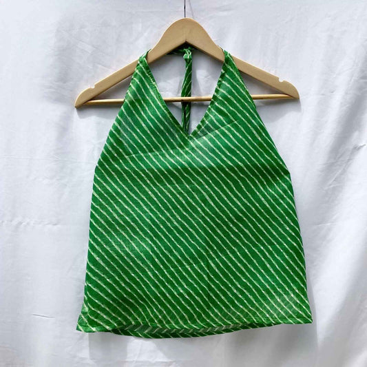 Green Lehariya Halter Neck Kota Doria Top - KJ0021