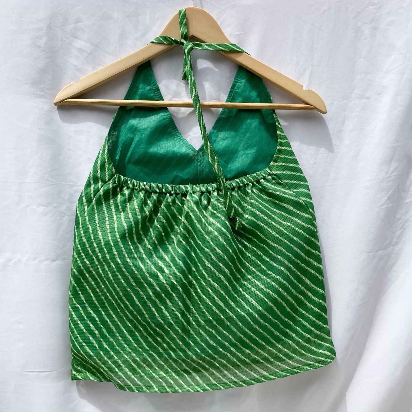 Green Lehariya Halter Neck Kota Doria Top - KJ0021