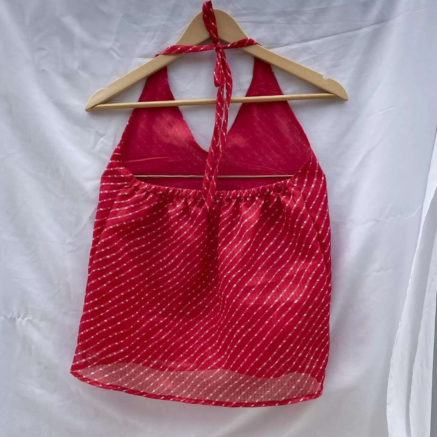 Red Lehariya Halter Neck Kota Doria Top - KJ0024