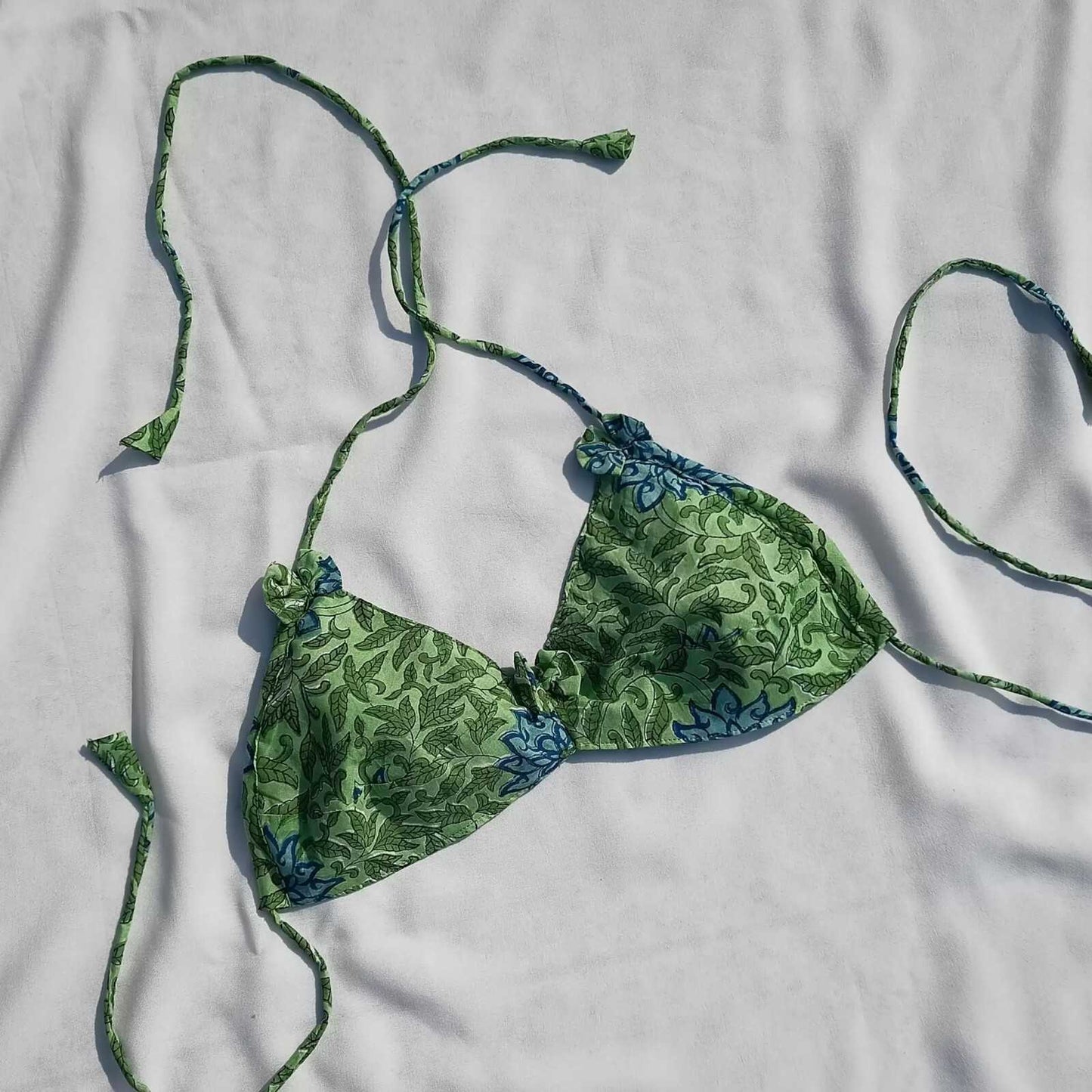 Green Block Print Cotton Bra - KJ0027