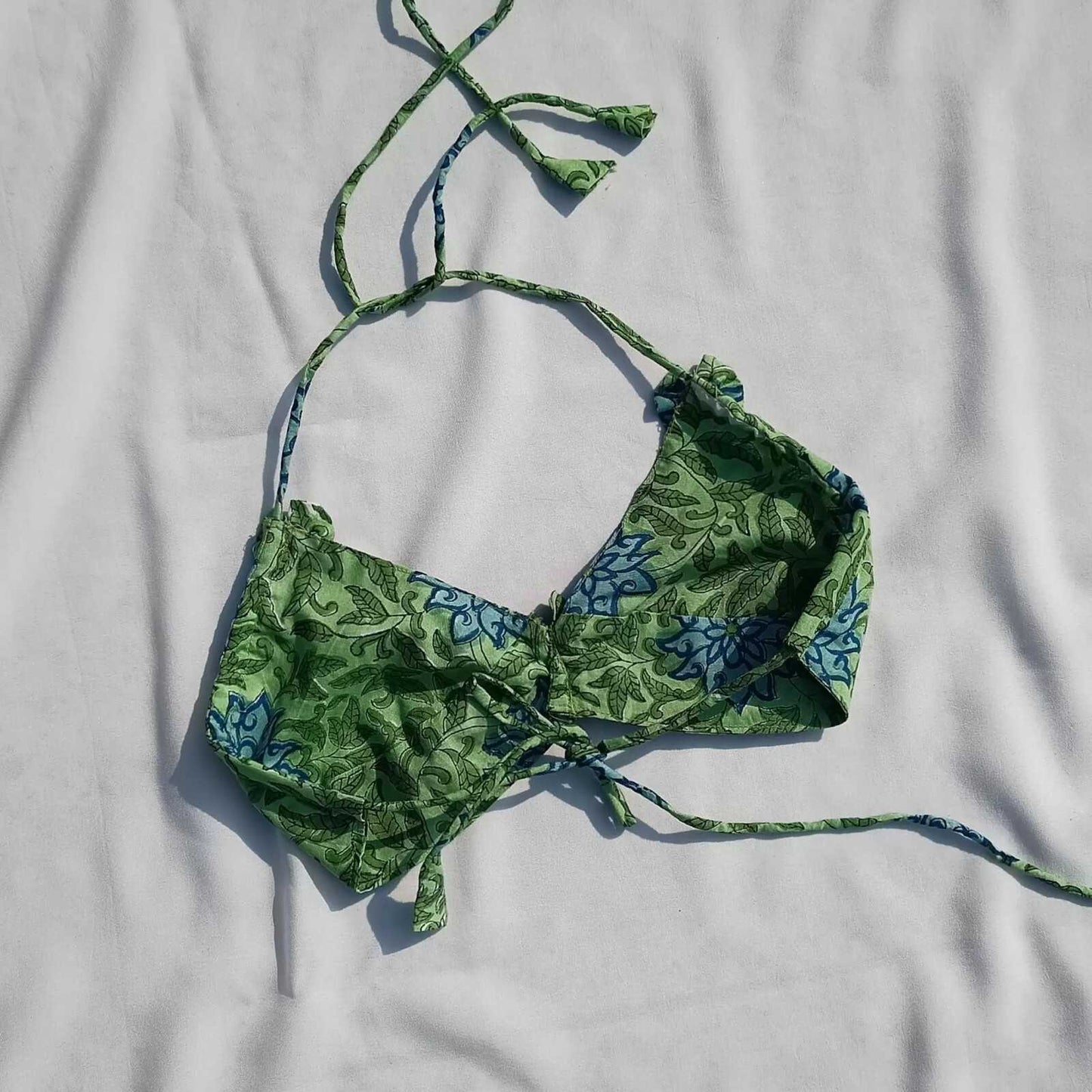Green Block Print Cotton Bra - KJ0027