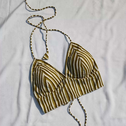 Green Stripe Cotton Padded Bra - KJ0028