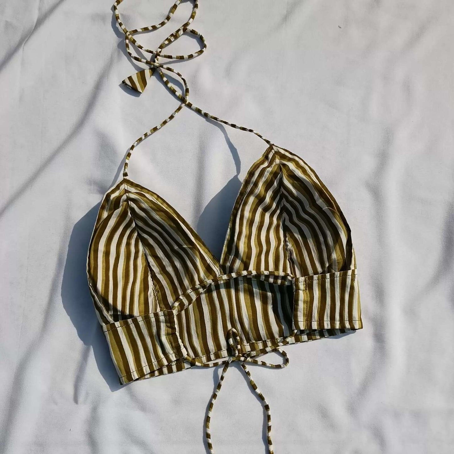 Green Stripe Cotton Padded Bra - KJ0028