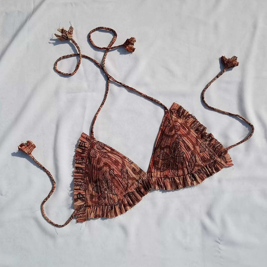 Pin Tuck Block Print Cotton Bra - KJ0029