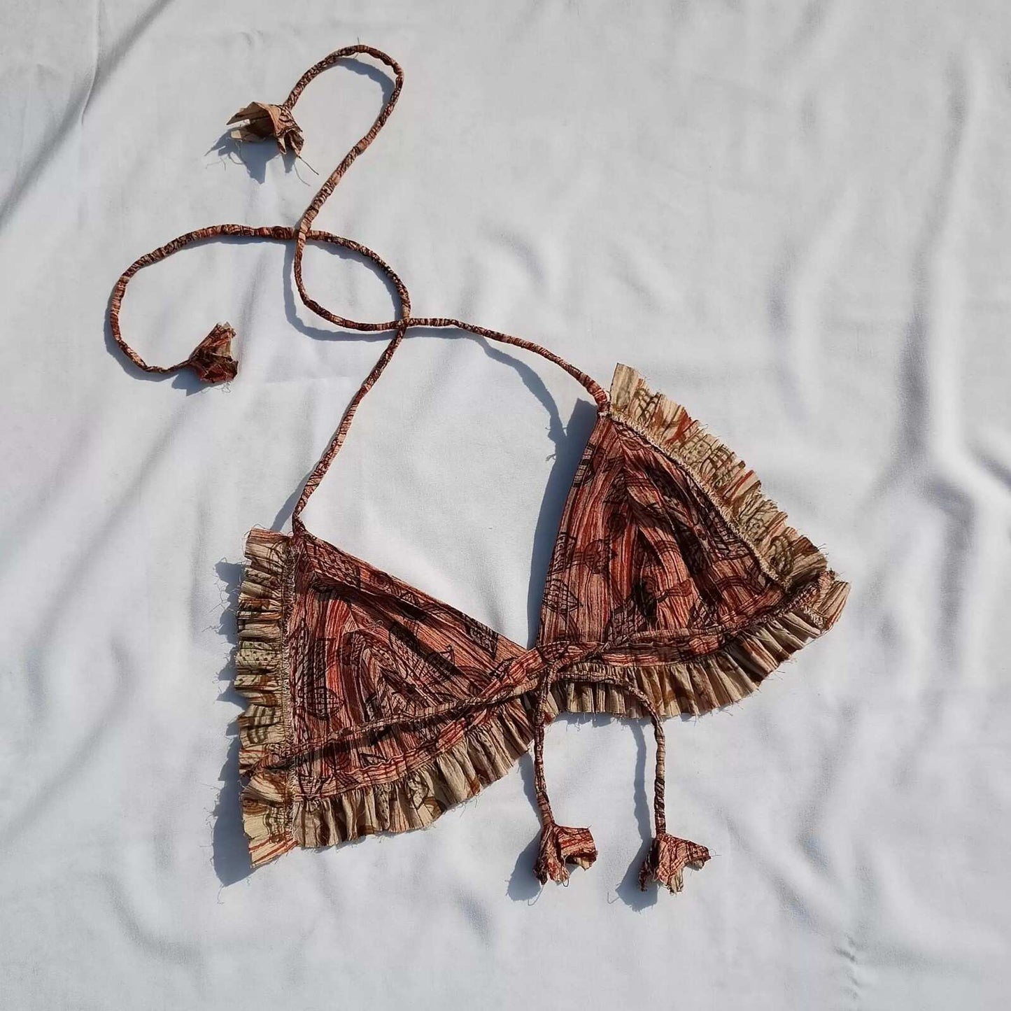 Pin Tuck Block Print Cotton Bra - KJ0029