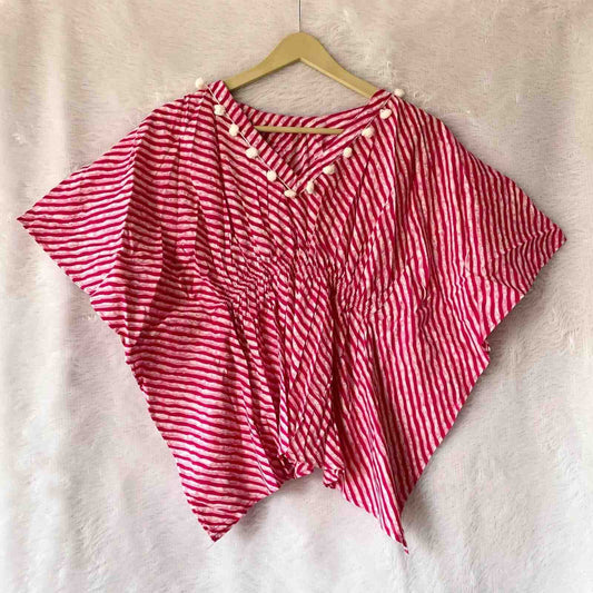 Pink Lehariya Kaftan Cotton Top- KJ0036