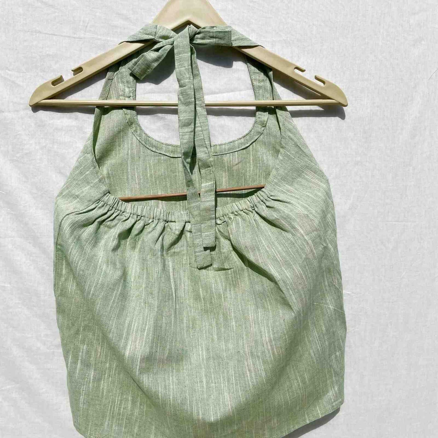 Green Round Neck Halter Neck Cotton Khadi Top- KJ0038