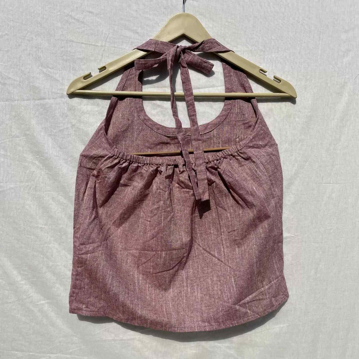 Wine Round Neck Halter Neck Cotton Khadi Top- KJ0039