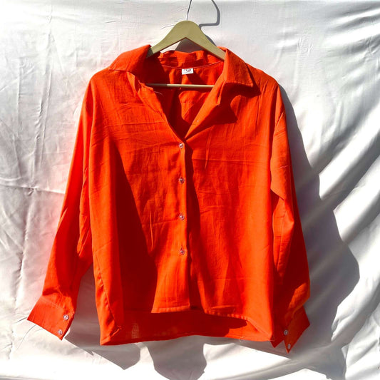 Orange Solid Cotton Women  Shirt - KJ0157