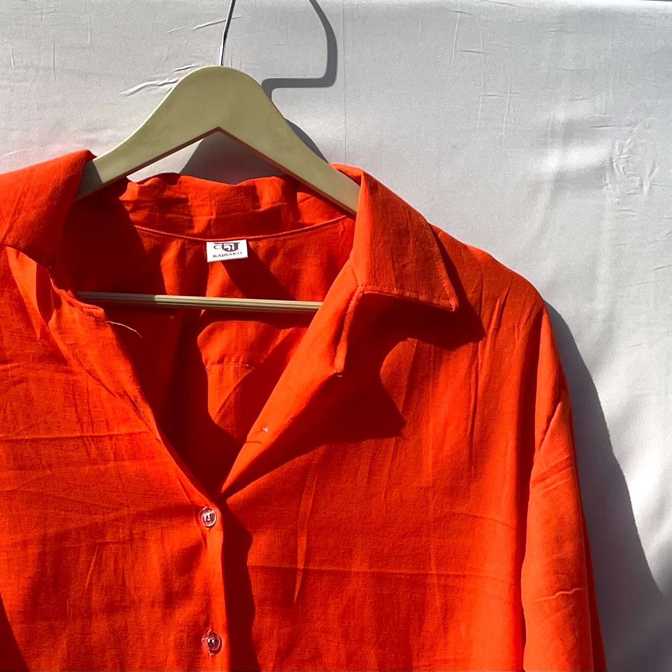 Orange Solid Cotton Women Shirt - KJ0157