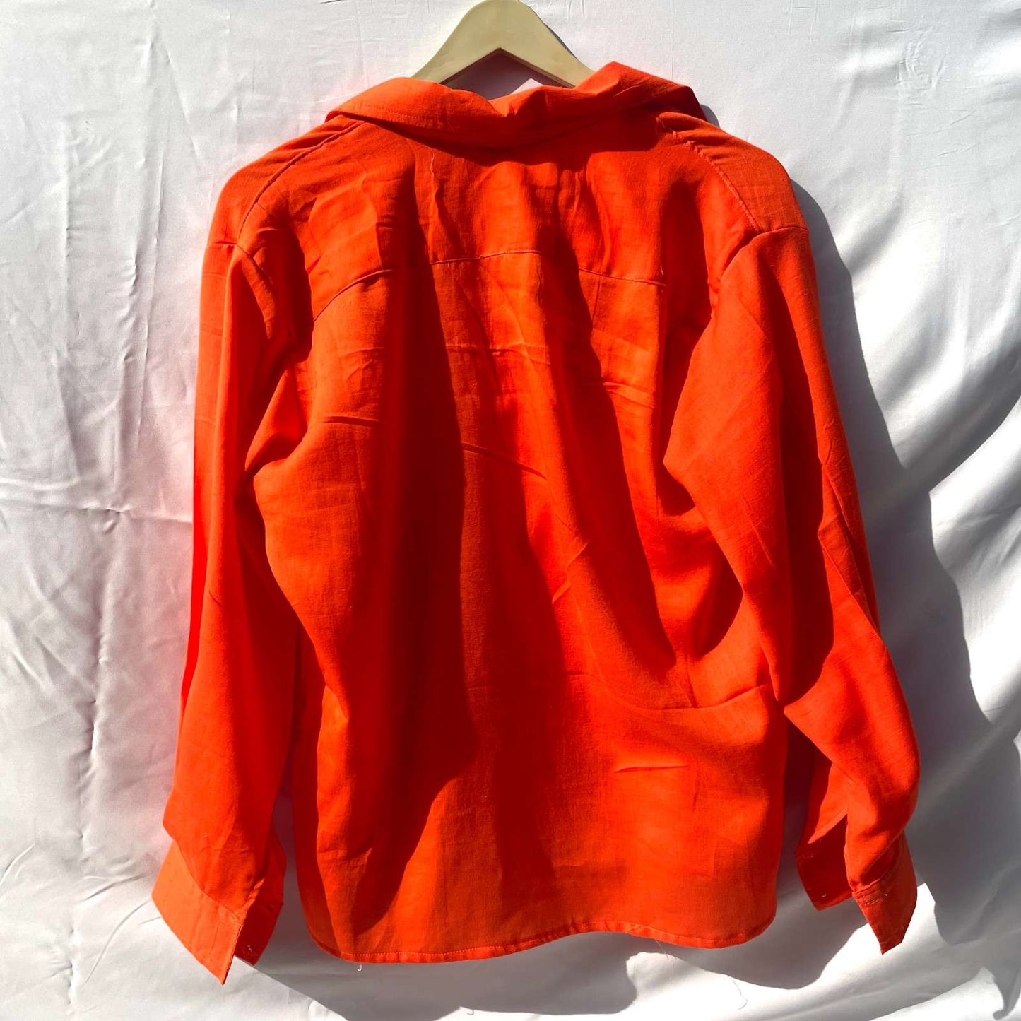 Orange Solid Cotton Women Shirt - KJ0157