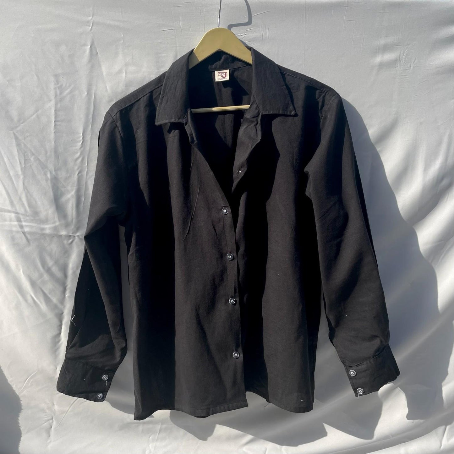 Black Solid Cotton Women Shirt - KJ0158