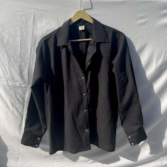 Black Solid Cotton Women  Shirt - KJ0158