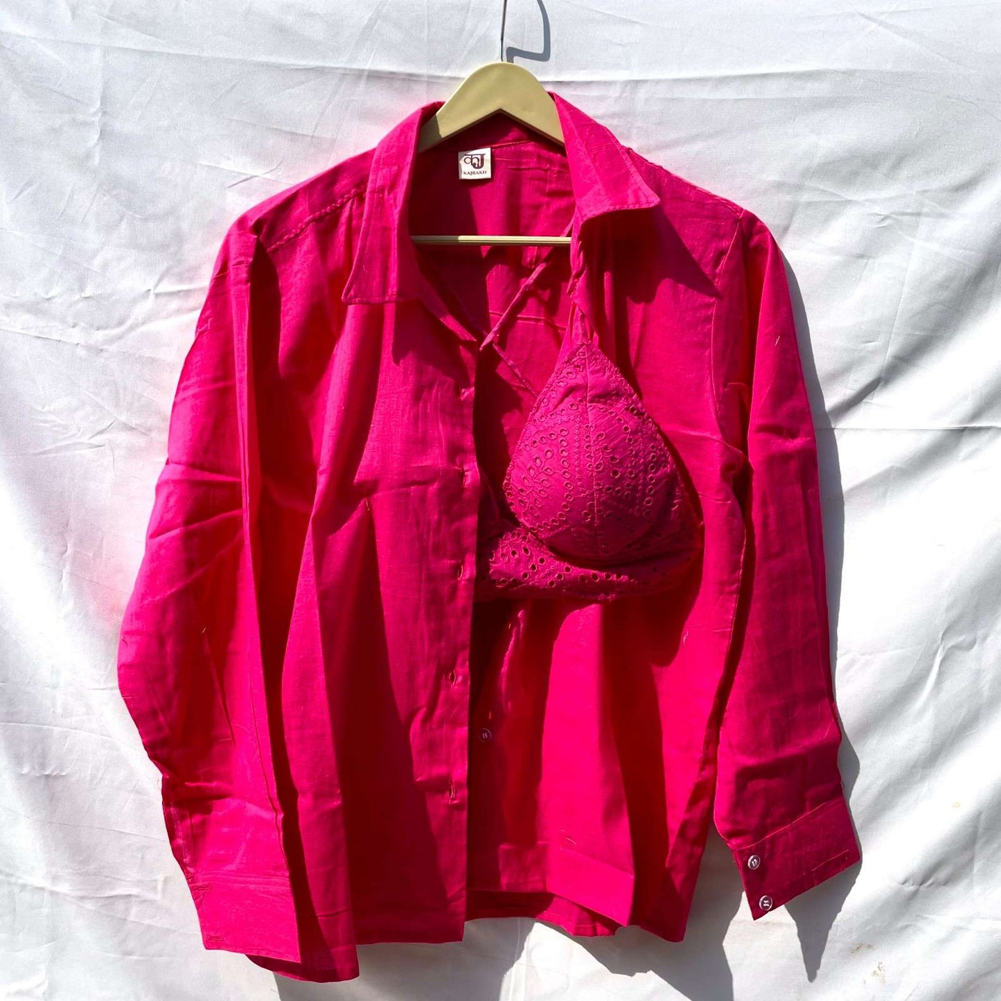 Pink Shirt and Chikan Bra Combo - KJ0215
