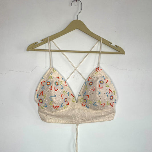 Off White Chikan Hand Embroidered Bra - KJ0188
