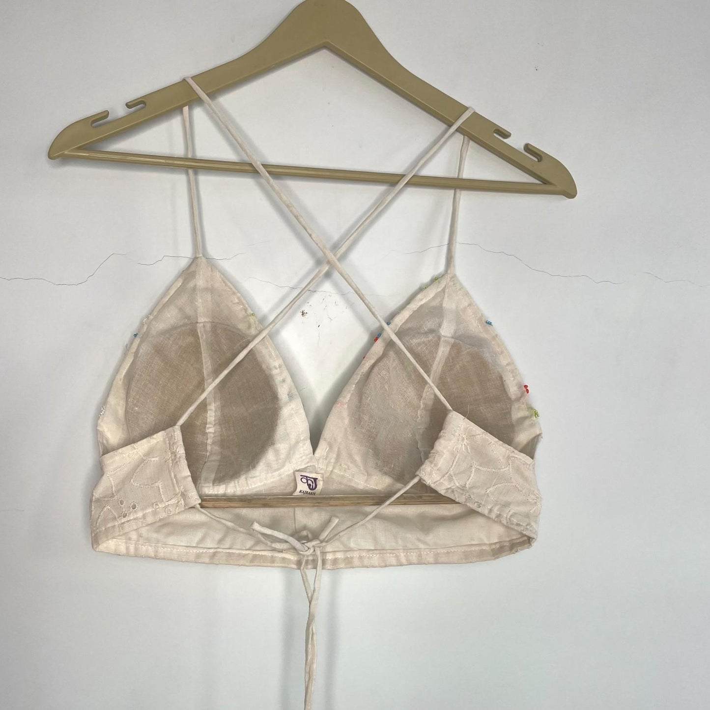 Off White Chikan Hand Embroidered Bra - KJ0188