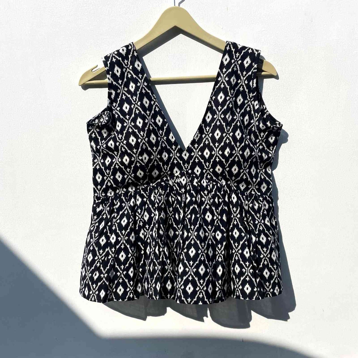 Black Ikat Deep Neck Cotton Top - KJ0291 (( Clearance Sale ))
