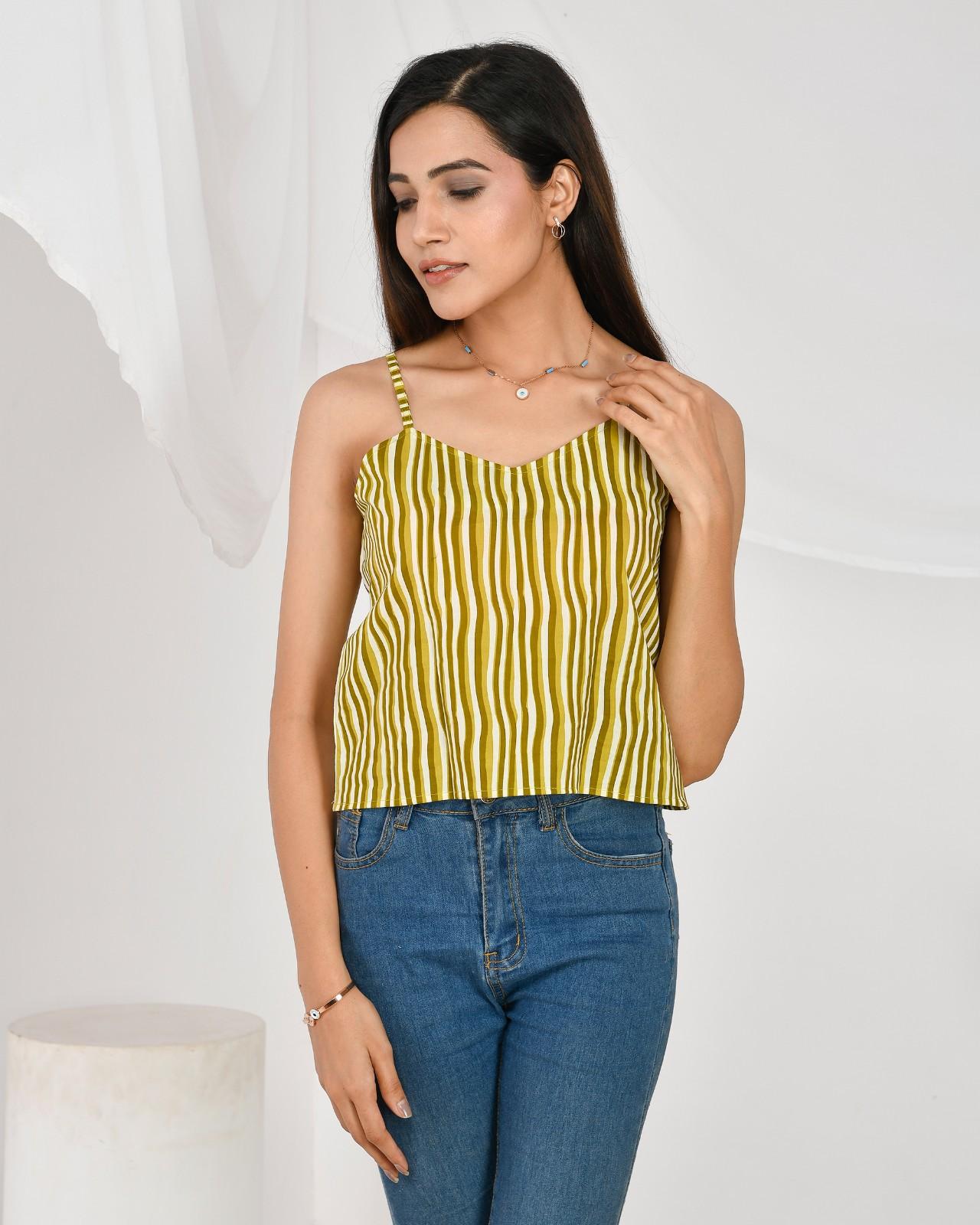 Green Stripe Spaghetti Top - KJ0170