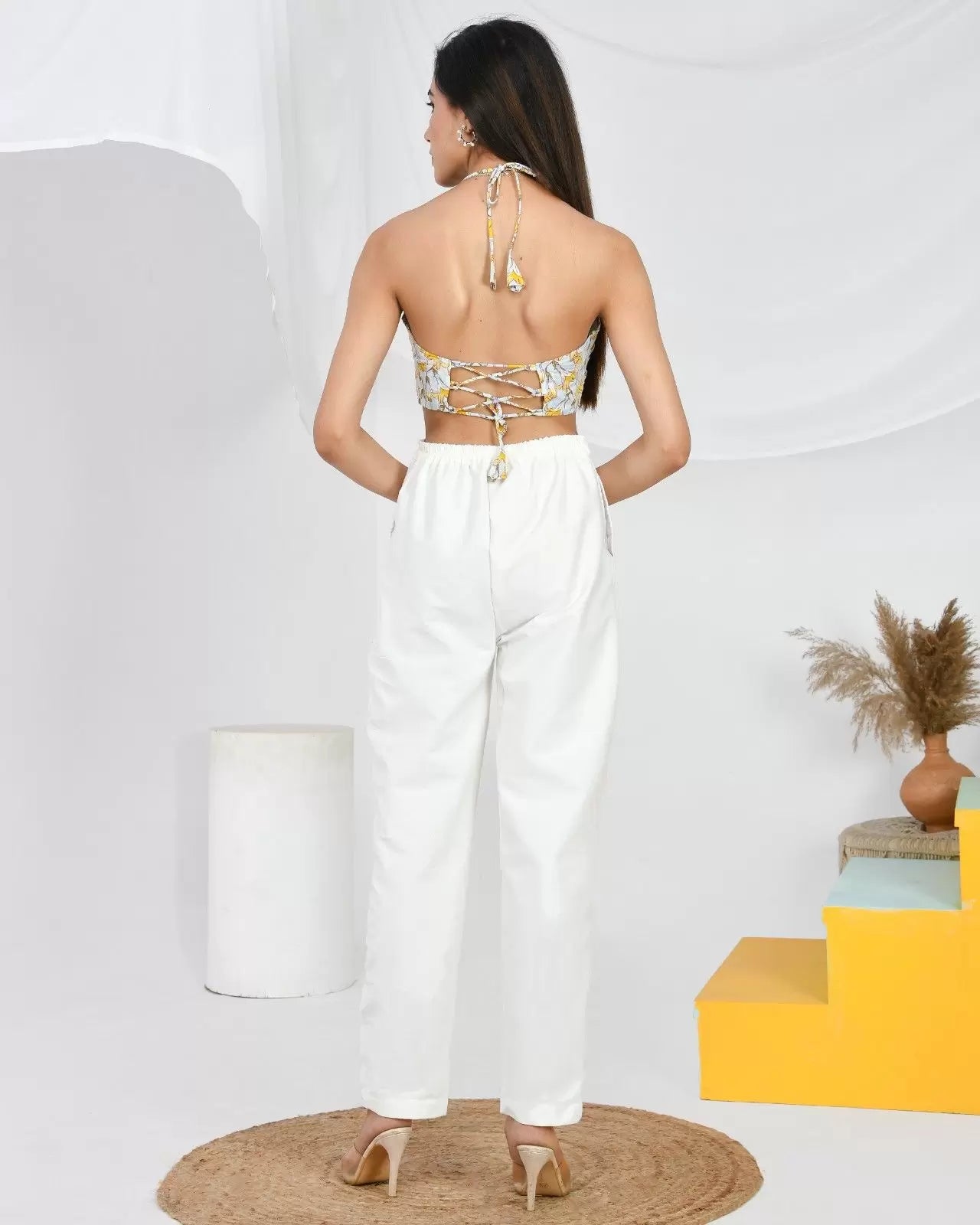 Blue Yellow Criss Cross Crop Top - KJ0180