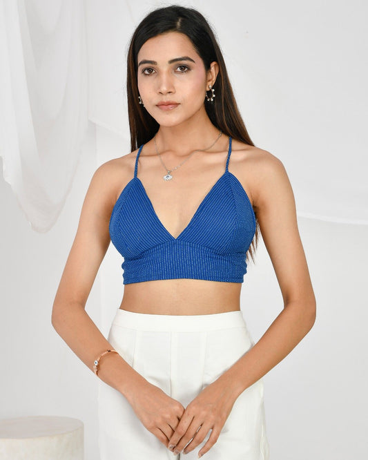Berry Blue Cotton Katha Bra - KJ0181