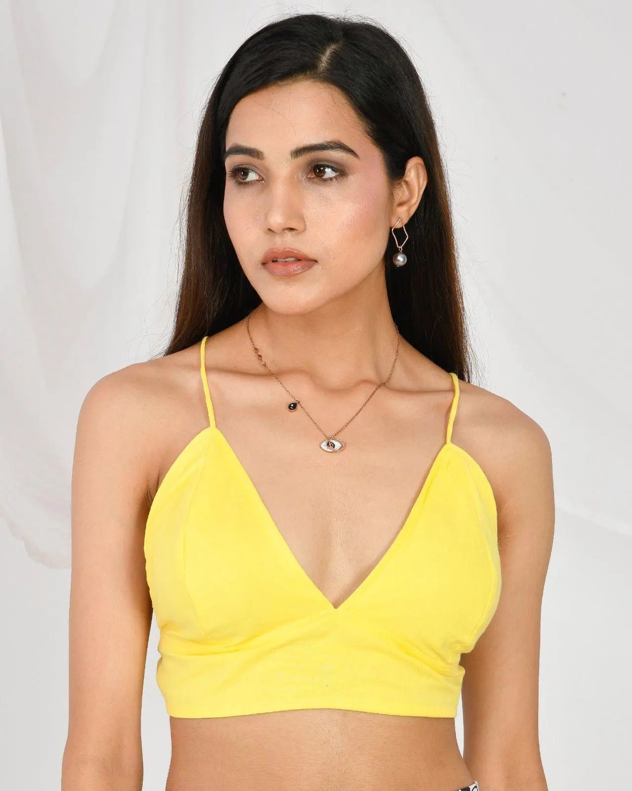 Yellow Shirt Bra and Abstract Denim Pant Dress - KJ0210