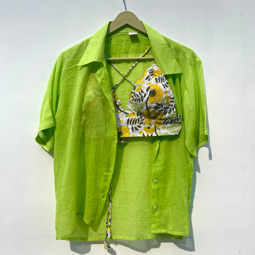Neon Green Mul Shirt & Jaal Bra Combo - KJ0242 (Clearance Sale)