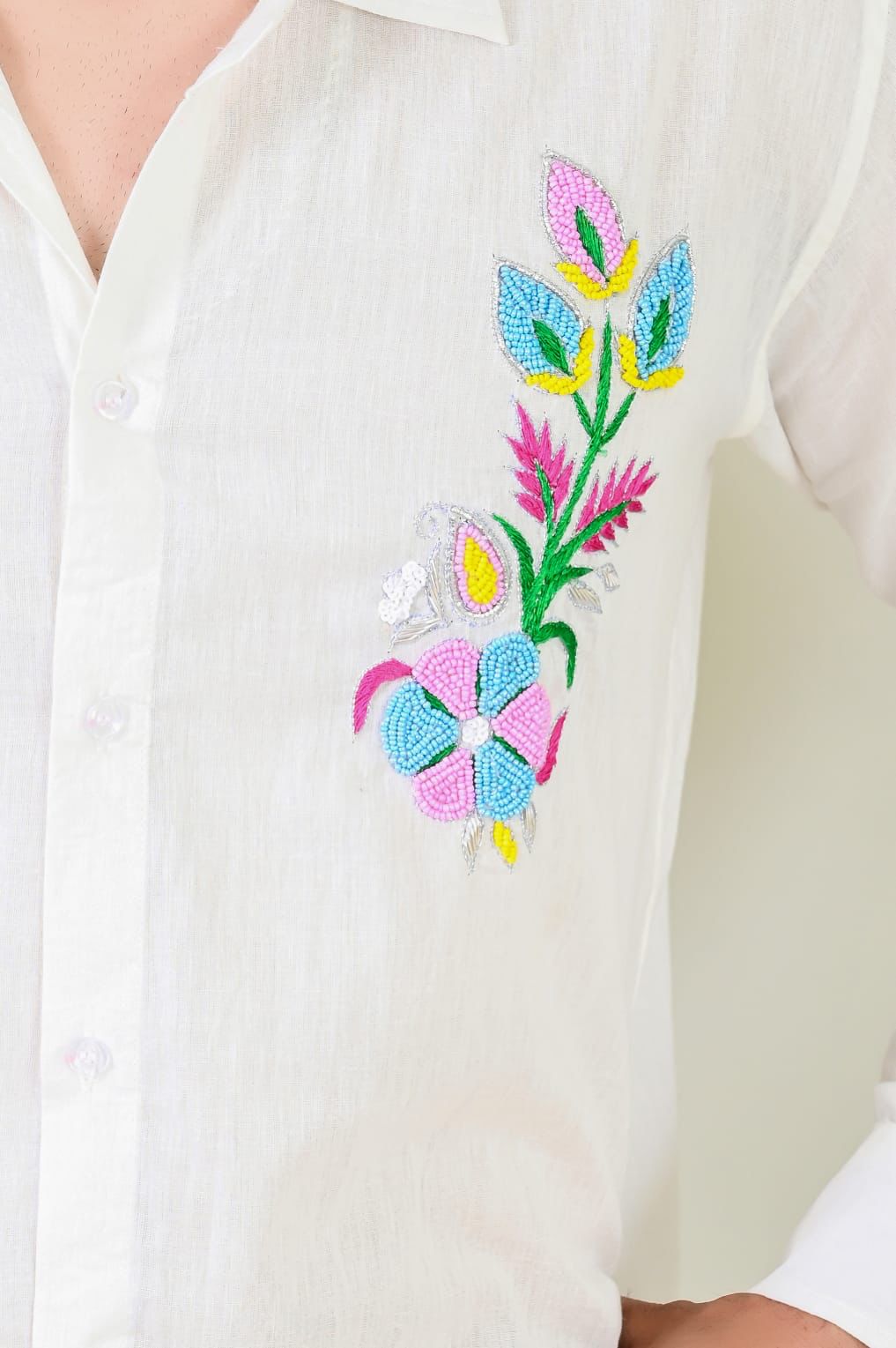 White HandWork Embroidery Cotton Shirt - 350 - AA0329