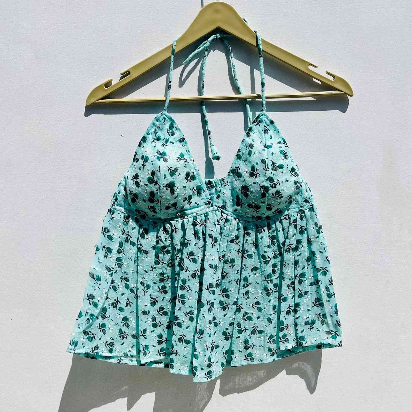 Baby Blue Digital Print Chikan Tree Cotton Top - KJ0575