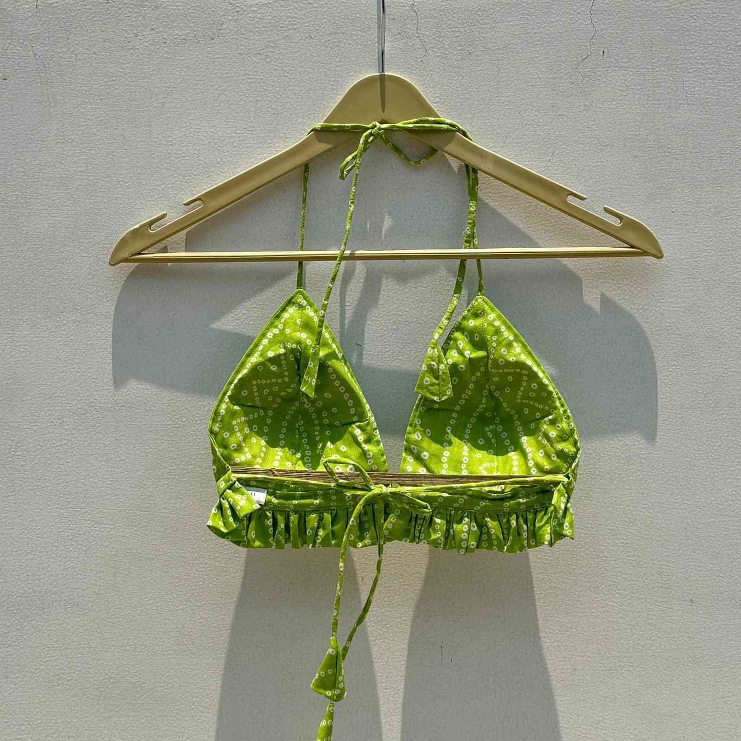 Neon Green Bandhej Cotton Bra - KJ0611 (( Clearance Sale ))