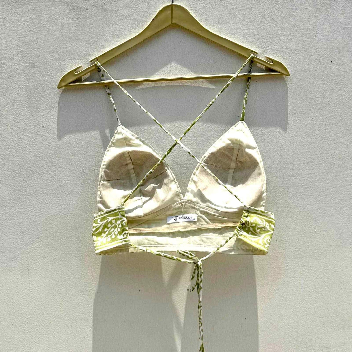 White Light Green Floral Cotton Mulmul Bra - KJ0609