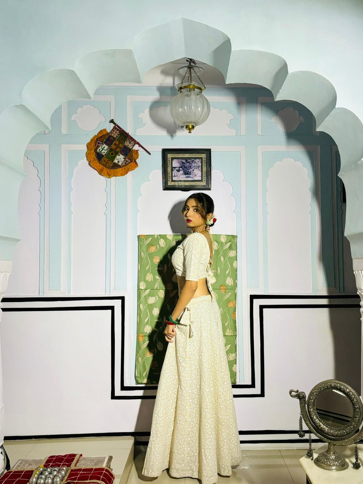 Off White Chikan Blouse , Handwork Dupptta and Lehanga - KJ0705