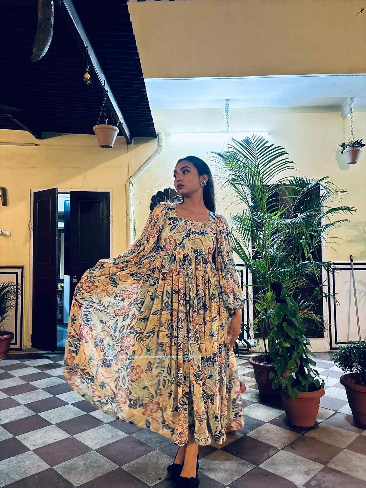 Floral Balloon Dress - AT0707