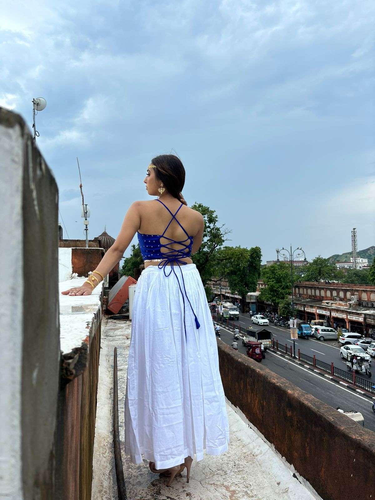 Blue Cycle Handwork Criss Cross Top - KJ0716