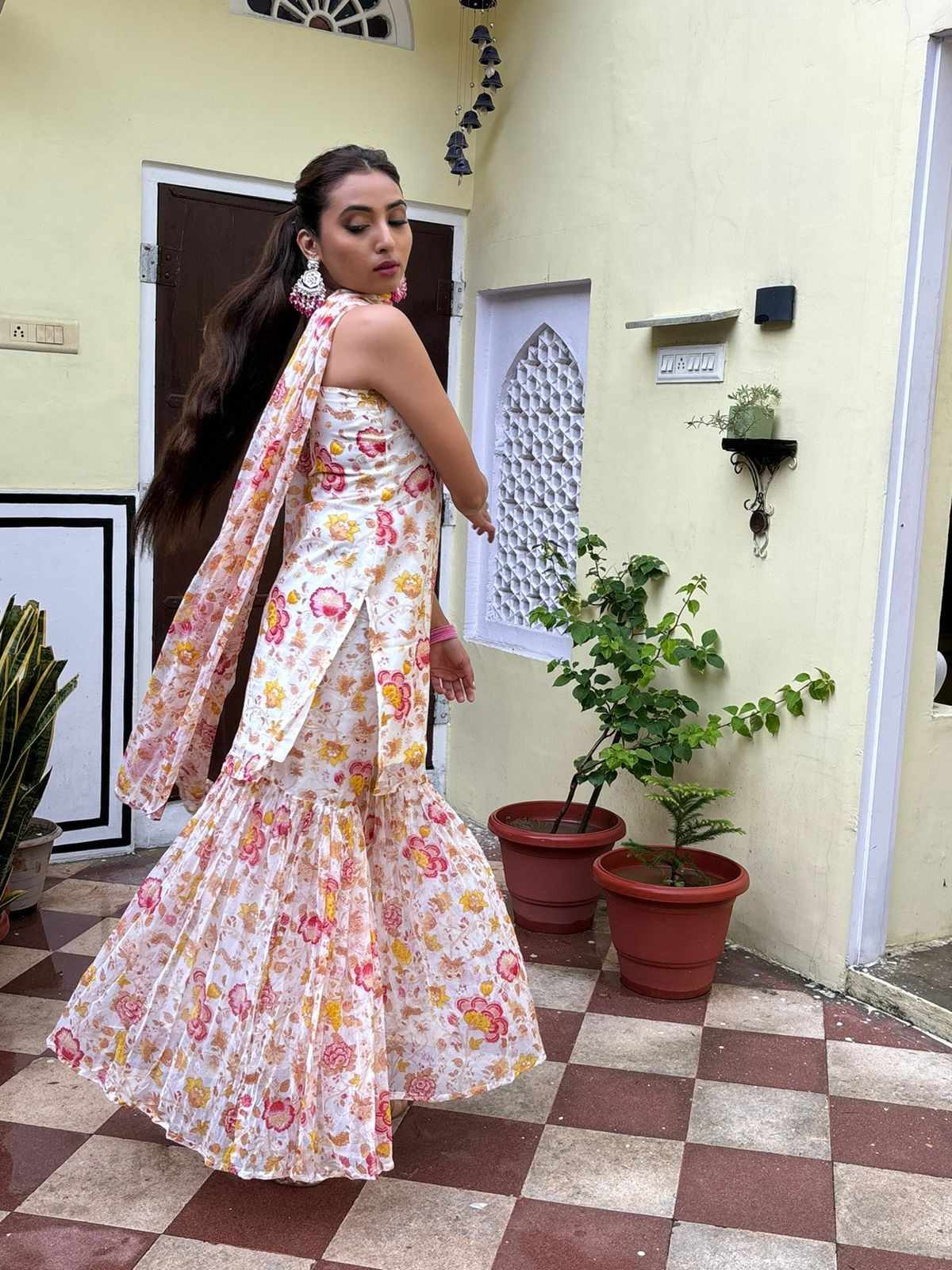 Floral Punjabi Sharrara Suit Set AT0706 - Main Image