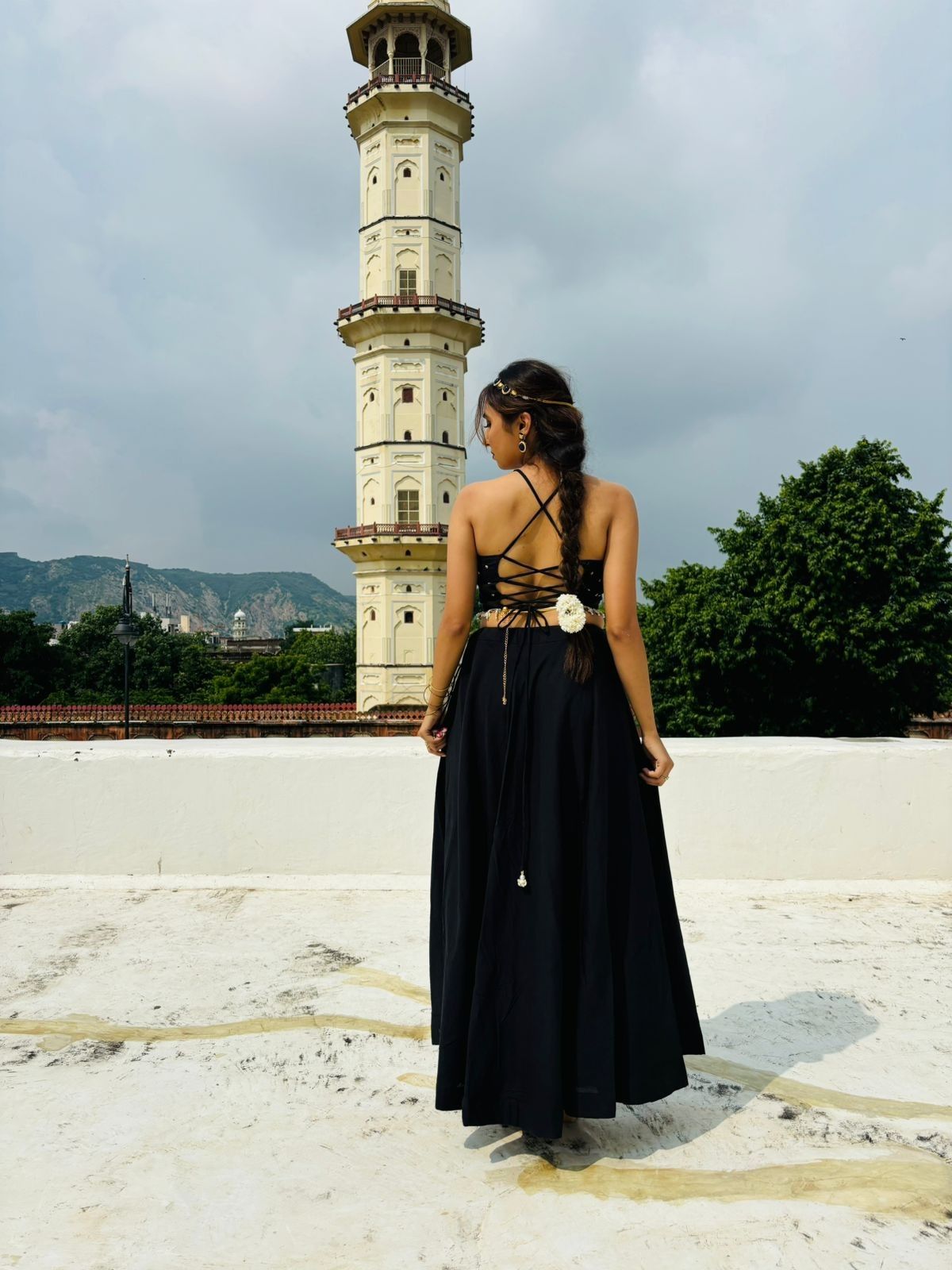 Black Elephant Handwork Criss Cross Top - KJ0717