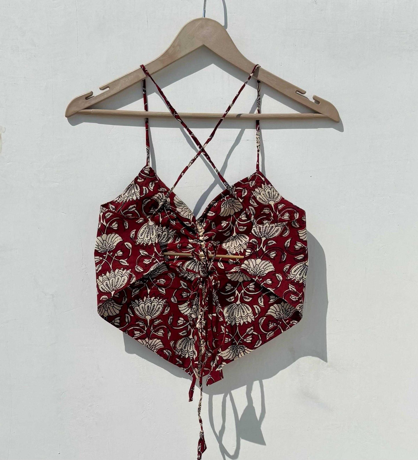Maroon Floral Criss Cross Cotton Top - KJ0881