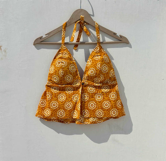 Yellow Hand Block Button Top - KJ0885 ( Clearance Sale )