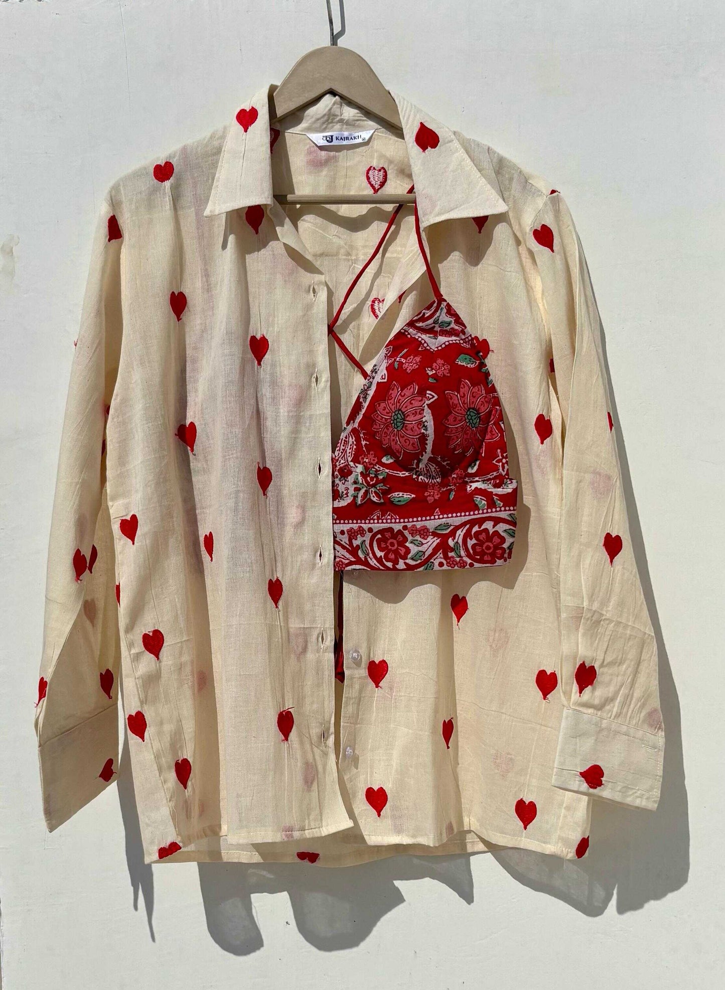 White Red Heart Shirt and Bra Combo - KJ0889