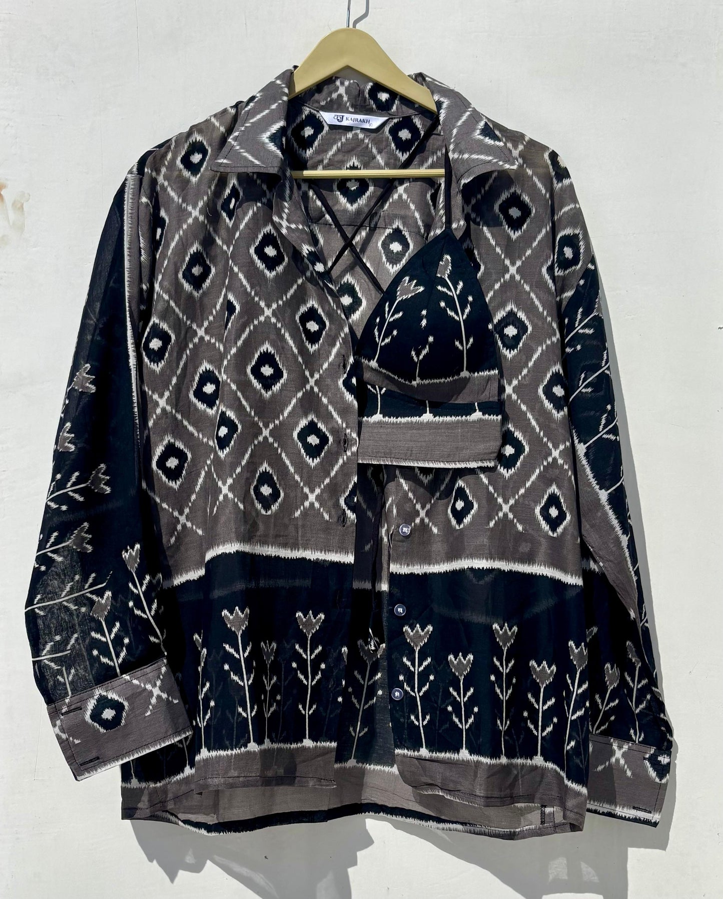 Black grey mul shirt and bra combo - kj0878