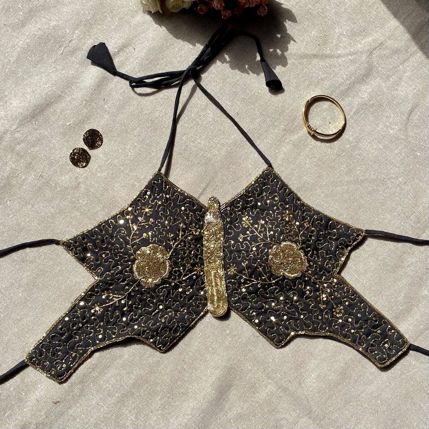 Black Heavy Tubelight Handwork Butterfly Top - KJ10194