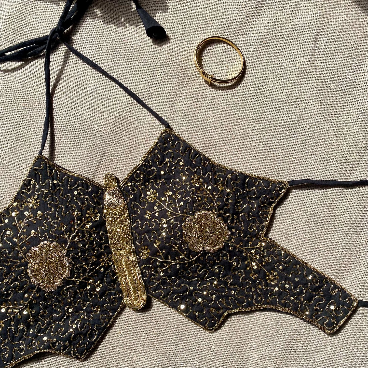 Black Heavy Tubelight Handwork Butterfly Top - KJ10194