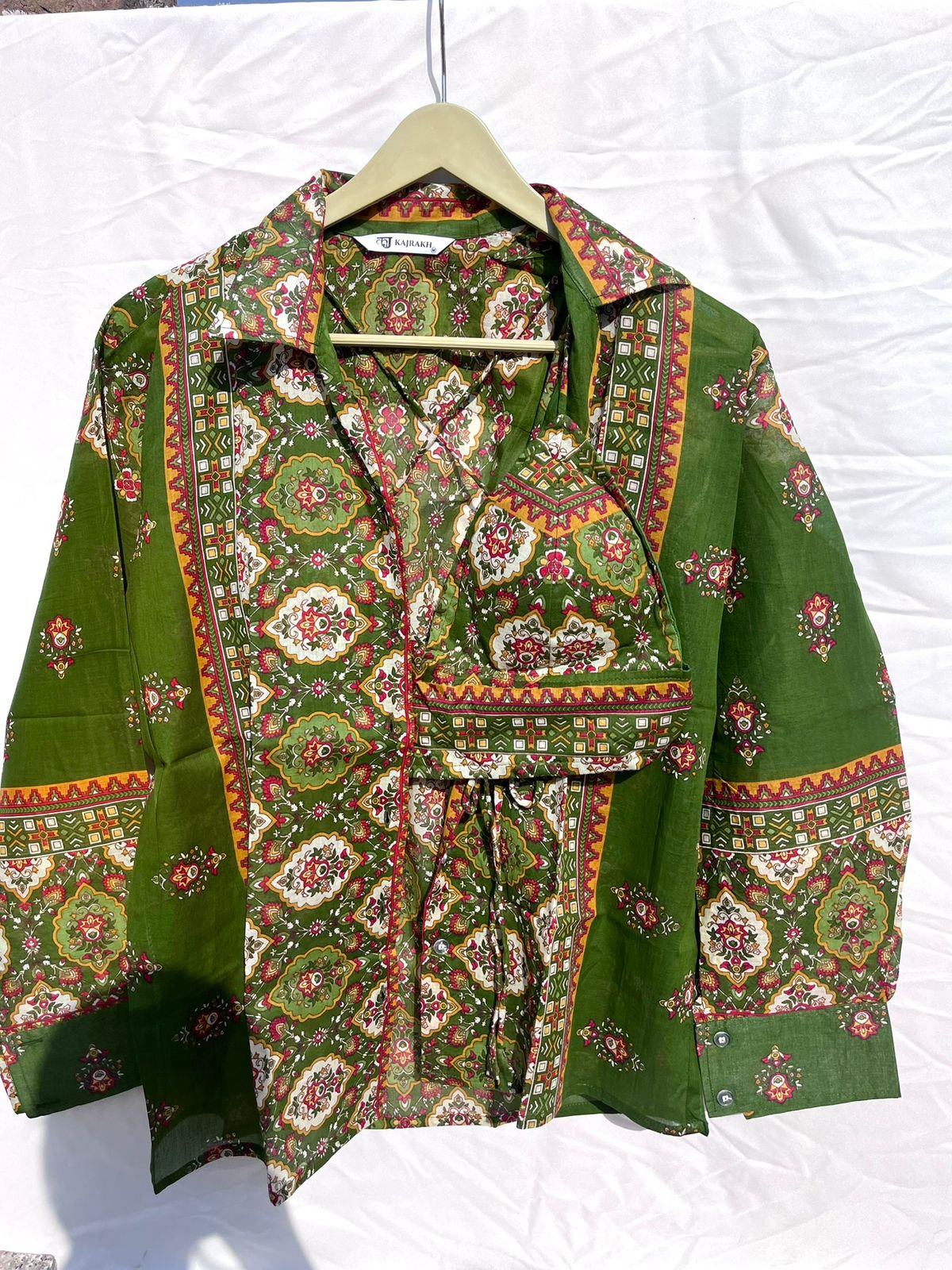 Green Traditional Jaal Lil Mul Shirt and Bra Combo - KJ10392