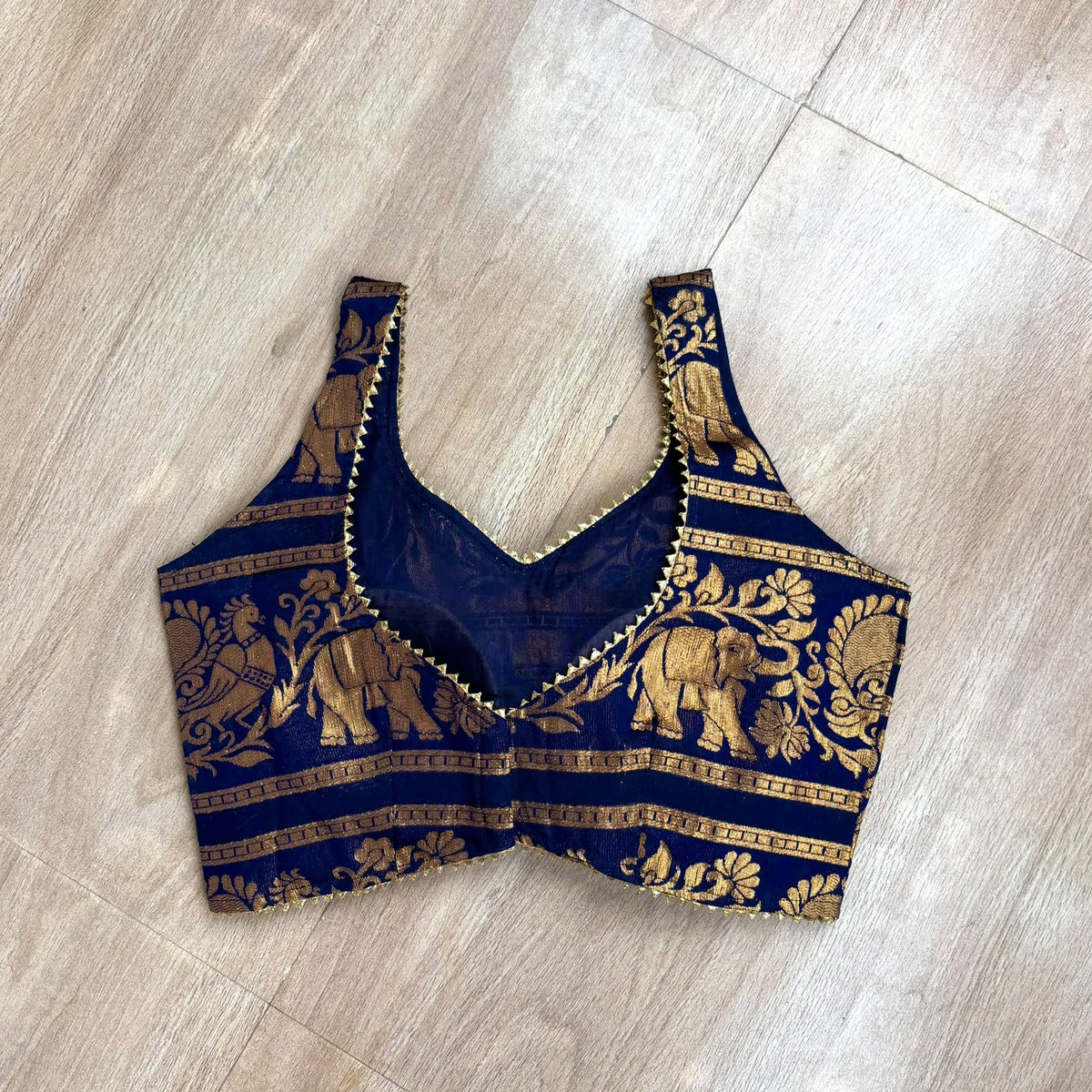 Navy Blue Brocade Elephant Blouse - 1000 - FAL10484