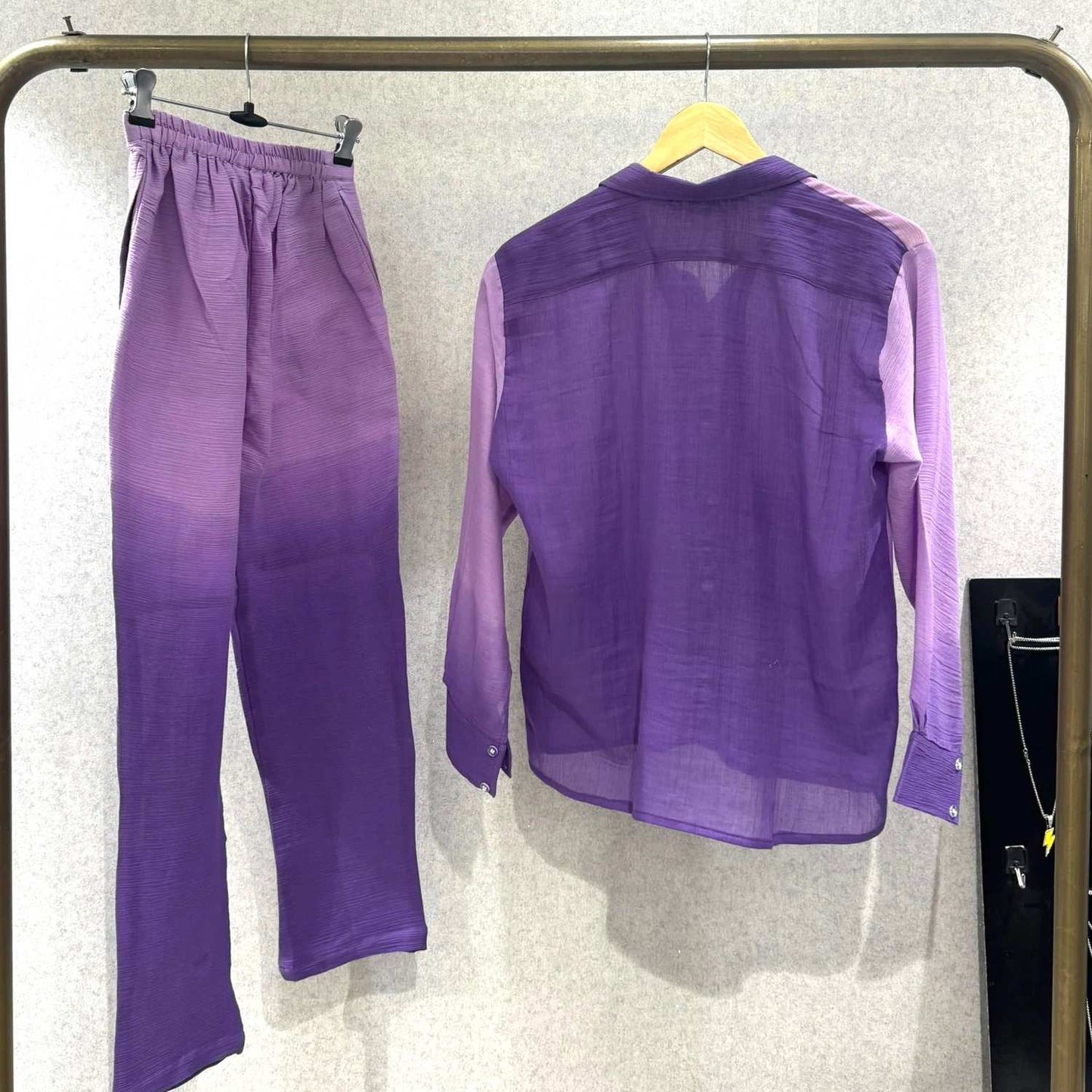 Purple Lavender Ombre Crush Cotton Shirt and Pant Coord Set