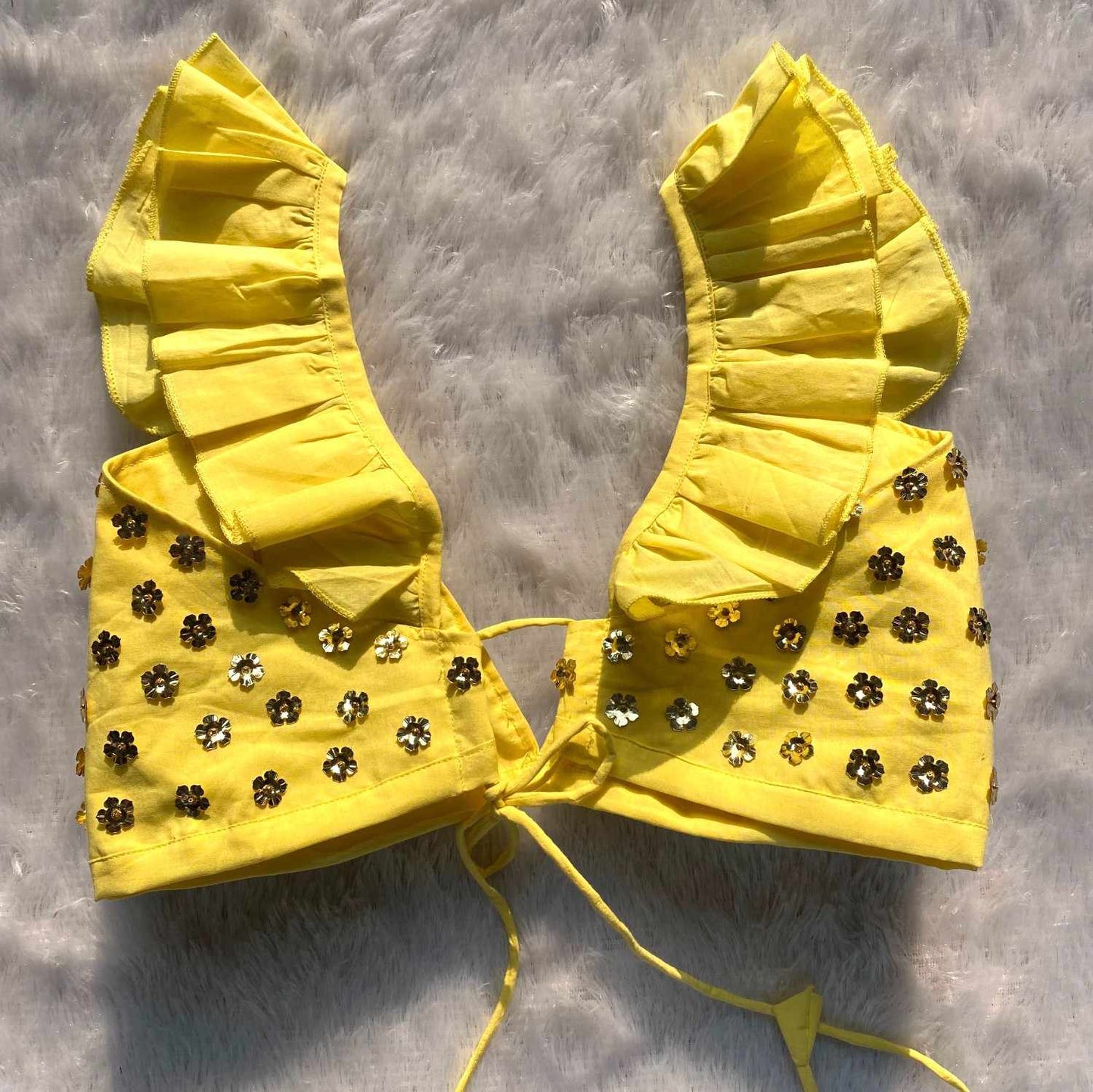 Yellow Floral Sequin HandWork Bra - KJ0202