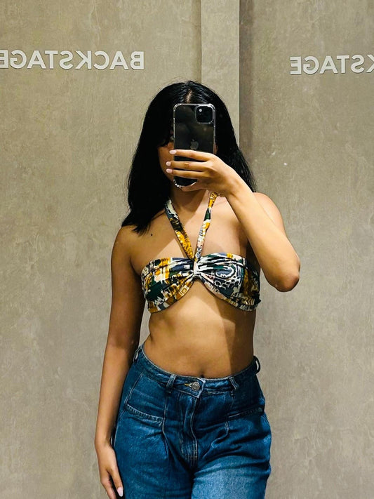 Brown Abstract Bra Cum Top - KJ0647