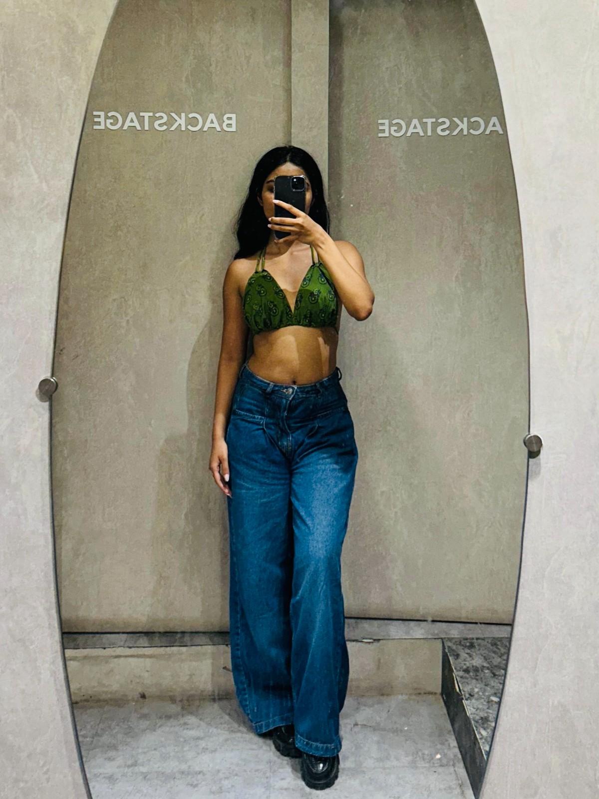 Dark Green Motif Non Padded Bra - Clearance Sale
